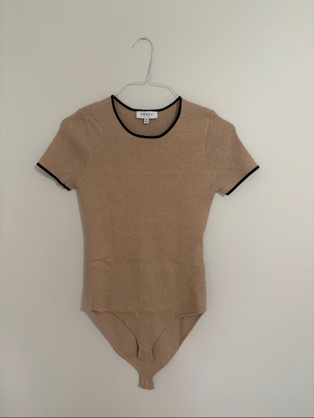 Gilli Beige Bodysuit with Black Contrast Trim